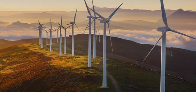 Large windmills on the field